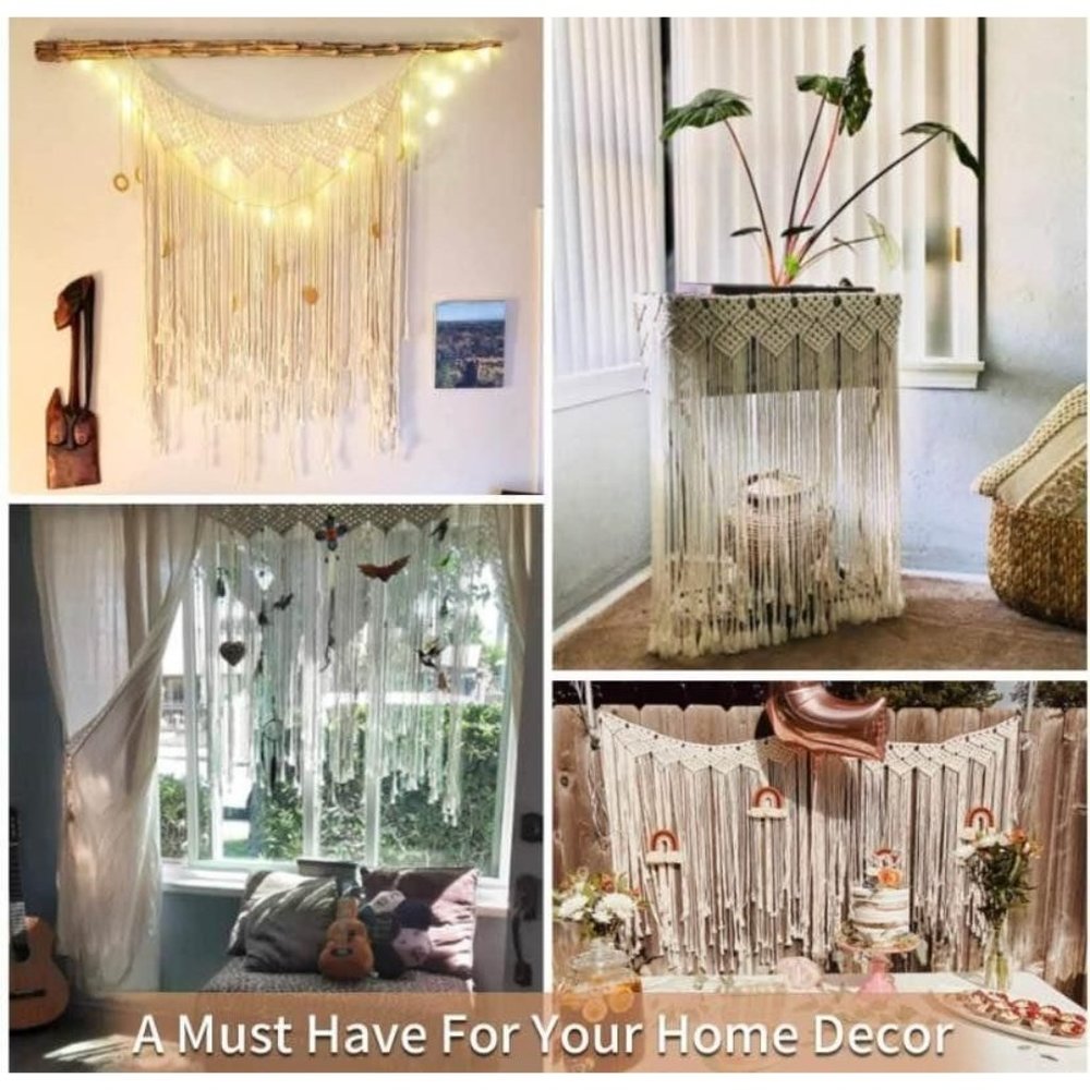 Ivory Macrame Wall Art Large Handmade Woven 39x45 inches Wedding Home Boho Decor - Picture 3 of 3